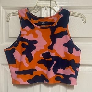 Splits59 pink orange navy camo crop with sports bra